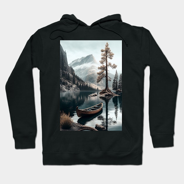 Scandinavian Minimalist Mountain Lake Art Printable Hoodie by Abili-Tees